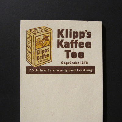 Rechnungsblock: Klipps Kaffee, 75 Jahre Erfahrung "50er Jahre"